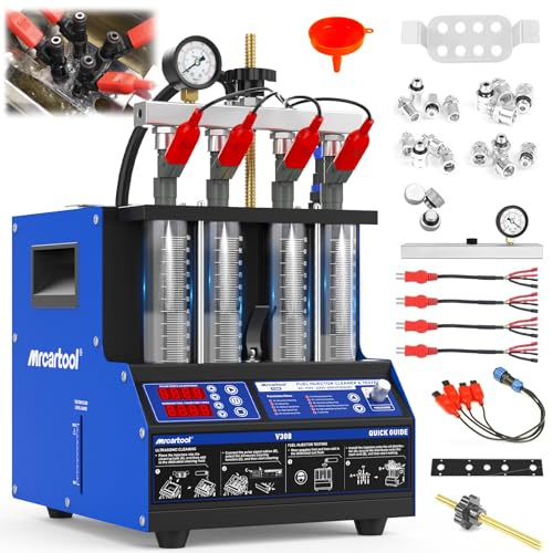PARAOUTIL Ultrasuoni Iniettore Pulitore & Tester con Riscaldamento 45℃, 4 cilindri Compatibile per Auto, Moto & Carburanti Iniettori Comuni, Rimozione del Carbonio Efficace & Test Funzionale