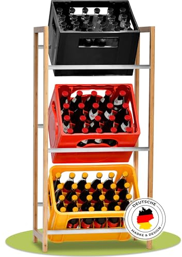 Kamoro Bamboo Drinks Crate Shelf – Elegant Kitchen Shelf with Space for 3 Crates [Natural] – Drink Shelf Suitable for All Standard Crates – With Non-Slip Pads for the Crate Shelf (Natural)