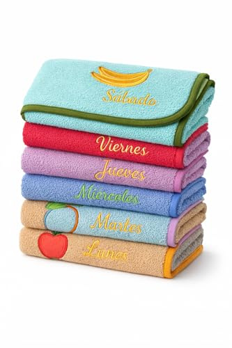 Genérico Paños de Cocina 100% Algodón (6 Unidades, 50×50 cm) – Bordados con Días de la Semana – Paños Absorbentes y Duraderos para Hogar y Cocina