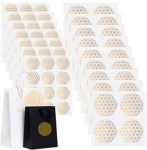 Tenare 120 Pezzi Adesivi a Forma di Fiore della Vita Etichette Fiore della Vita Adesivi Energia Yoga con Lamina Metallica Lucida Simboli Spirituali Etichette Autoadesive per Regali(Oro,5 cm, 9 cm)