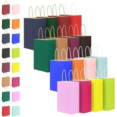 OFFCUP 32 Sacchetti Carta Con Manici, 16 Colori Carta Kraft Sacchetti Da Regalo, Shopper, 21x15x8cm, Shopper in Kraft Borsa Regalo, Per Feste Compleanno Natale Matrimoni Shopping