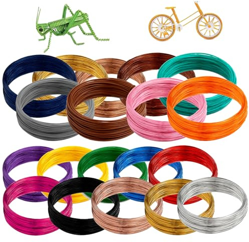 Persiiious 20 rotoli di filo di alluminio multicolore, 5 m × 1 mm, per gioielli, fabbricazione di modelli, artigianato della scultura, albero di Bonsai(100 m)