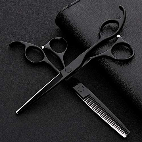 Professional Hair Cutting Shears, 6 inch professional 440 steel black hair scissors set cutting barber salon haircut thinning shears hairdressing (Set)(Set)