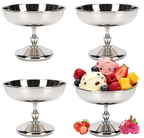 Glassbägare, 180ml Rostfritt Stål Isbägare Ispokal Glass Mugg Dessertskålar Med Fot, Dessertglas för Glass Frukt Cocktails Sallad Yoghurt Och Fruktpudding (#3 * 4)