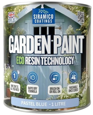 SIRAMICO COATINGS Garden Paint – 1 Litre - Eco Resin Premium One Coat Garden Paint for Garden Furniture (Pastel Blue)