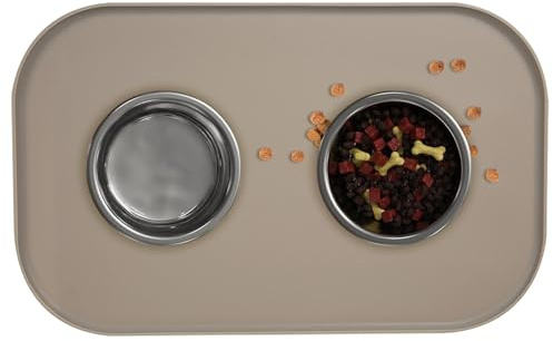Omnikryp Tapis pour Gamelle de Chat et Chien en Silicone, Tapis Antidérapant pour Bols de Nourriture et d'eau pour Chats, Facile à Nettoyer, 44×27cm, Beige