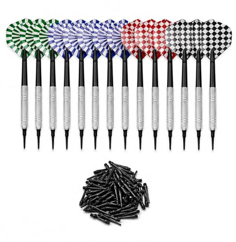 Zolara 12 Pièces Flechette Pointe Plastique, 14g Fléchettes avec 24 Ailettes et 100 Pointes, Set de Flechettes à Pointe Souple pour Cible de Flechette Electronique