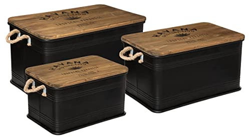 ATMOSPHERA CREATEUR D'INTERIEUR Lote de 3 baúles Léonie metal y madera negro