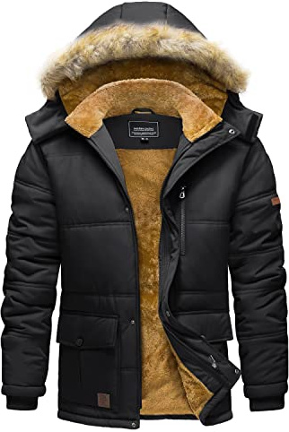 TACVASEN Men's Winter Coats with Hood Water Repellent Snow Jackets Windbreaker Warm Fleece Hiking Jacket Black