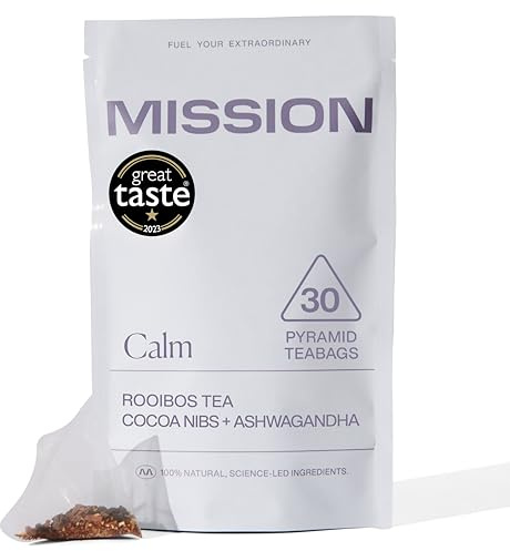MISSION - Calm Tea - Rooibos Tea with Cocoa & Ashwaganda - Reduce Stress - 30 Pyramid Tea Bags