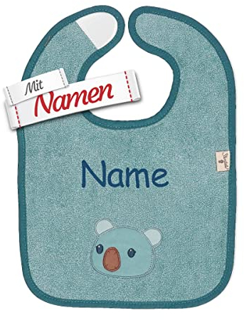 Sterntaler Koala Kalla in Blau melange Lätzchen personalisiert mit Namen (bestickt), GOTS zertifiziert Baby & Kleinkind Bio Spucktuch, Klettlätzchen Halstuch/Babylätzchen