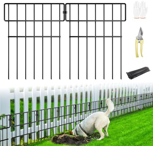 25 Panels No Dig Animal Barrier Fence – 17 H x 20.6 Ft L Rustproof Metal Garden Fence Border, Outdoor Dog & Rabbit Fence to Stop Digging Underneath, Small Pet Fencing for Yard, Lawn & Flower Beds