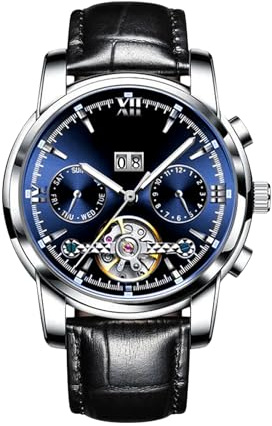 RORIOS Orologio Uomo Automatico Meccanico Orologio con Cinturino in Pelle Orologio Luminoso Pointer Impermeabile Tourbillon Orologio da Polso