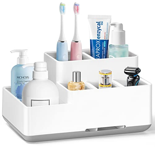 Portaspazzolino elettrico rimovibile, antiscivolo, con 6 scomparti e fori di drenaggio, organizer per bagno, cucina e famiglia