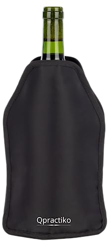 Qpractiko | Raffreddatore di vino e cava | Nylon nero, gel refrigerante, doppia fascia elastica regolabile | Sistema antiscivolo, leggero e resistente | Mantiene temperatura