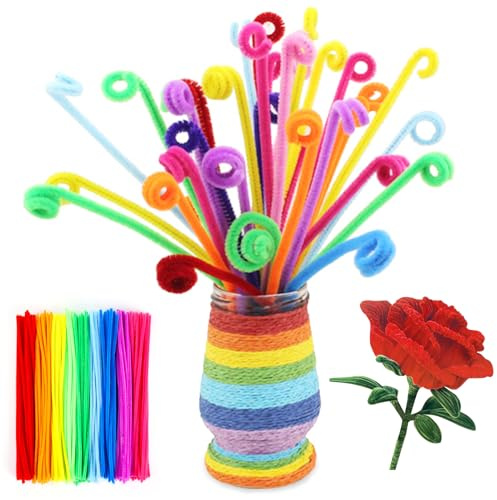 100 PCS Pipecleaners Craft Pipe Cleaners,30cm Long Flexible Rainbow | Chenille Cord Curved Plush Pipe Cleaner for Handcrafting and Christmas Tree Project DIY Decorating (10 Colors)