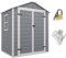 Outsunny 6 x 4.5FT Plastic Garden Shed with Floor, Lean to Outdoor Storage Shed, Lockable Tool Storage House with Window, Vent and Plastic Roof, Grey