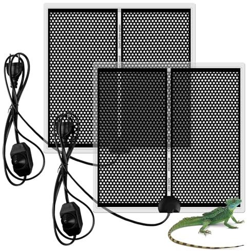 Vegena Reptil värmematta, 2 delar 28 x 28 cm 14 W Terrarium värmematta, justerbar terrarium värmekudde med temperaturkontroll, terrarium värmematta för reptiler
