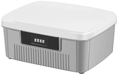 HAIJED Locking Storage Container, Large Medication Lockable Document and ID Box with Combination Lock, Privacy Container with Built-in Removable Tray, Grey, 25 x 20 x 10 cm