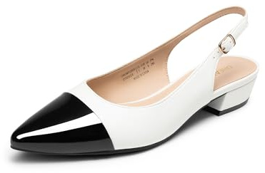 DREAM PAIRS - Décolleté da donna con tacco basso a blocchi, a punta, con punta chiusa, scarpe eleganti da lavoro, per matrimoni e feste, comode, Nero e beige., 38.5 EU