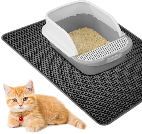 WIYETY Tappetino per lettiera per gatti, 90 x 60 cm: doppio strato, tappetino per lettiera per gatti, grande con impermeabile e antiscivolo, design a nido d'ape, tappetino per gatti, in materiale EVA