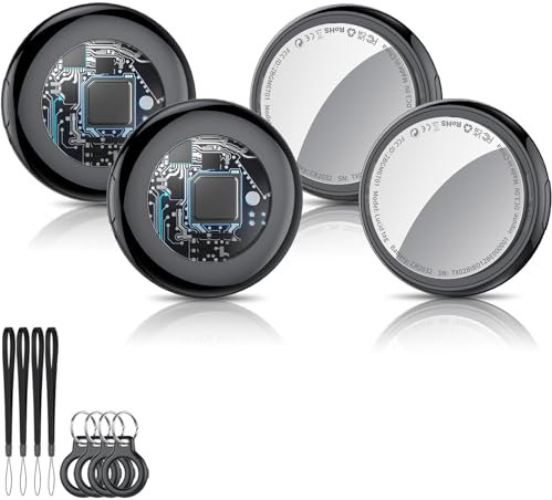 Air Tracker Tag 4 Pezzi, Smart Tracker Localizzatore Funziona con Apple Dov'è App (solo iOS, NON per Android), Bluetooth Trova Oggetti per Chiavi/Bagagli/Valigie/Portafogli,Batteria Sostituibile-Nero