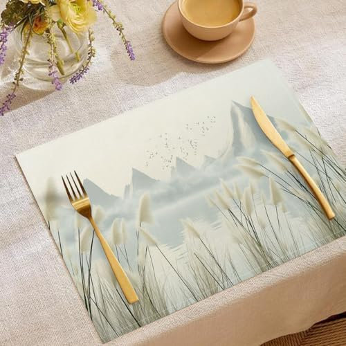 Table Mats Reed Lake Linen Placemats Set Of 8 For Table Heat Resistant Place Mats For Kitchen Dining Dinner Spring Easter, Indoors Outdoors Decor, 45X30Cm, Mountain View