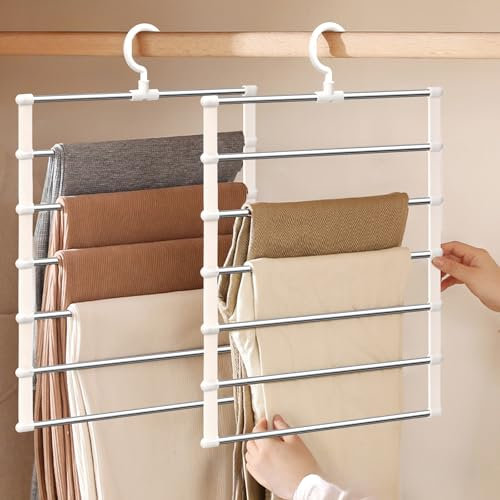 XULIERUX 2er Set Hosenbügel Platzsparend, Faltbarer Kleiderbügel, Organizer Kleiderschrank Für Hosen, Röcke, Schals, Krawatten, Gürtel, Laken
