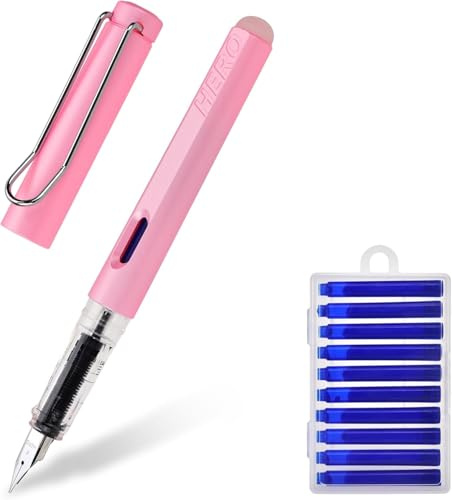 LVZONGXIN Radierbarer Füllfederhalter, Feder in Sträke F, Füller mit radierbarer, blauer Tinte I inkl. 10 Patrone I Schreiben, radieren & korrigieren in einem (Rosa)