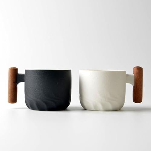 Whcctl 2 Piezas Tazas de Cafe 70ml, Tazas Cafe con Leche, Tazas Pequeñas de Café, con Asa, para Té Matcha, Té Verde, Espresso, Latte (Negro + Blanco)