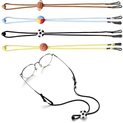 IBXWMNG 4 Pièces cordon lunettes enfant, coussinets en silicone antidérapants réglables,garcon fille Ajustable Chaîne Lunettes de Soleil, Lunettes de Soleil Cordon et Lunettes Sport