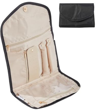 Periea 'Cleo' Organizzatore Rotoli di Gioielli da Viaggio, Portagioielli, Porta Orecchini, Collane e Anelli (Nero, Medio)