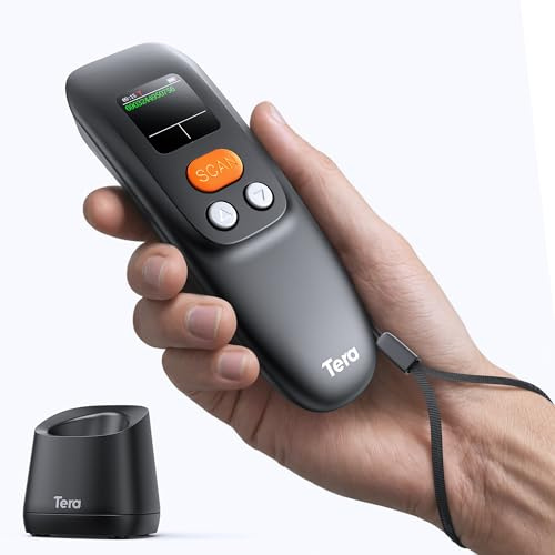 Tera Barcode Scanner Mini Wireless: 1.4 Large Screen Portable Handheld Bar Code Reader with Charging Cradle 1200mAh Battery 1D 2D QR Bluetooth 2.4G Wireless & USB Wired for Retail Warehouse 1600
