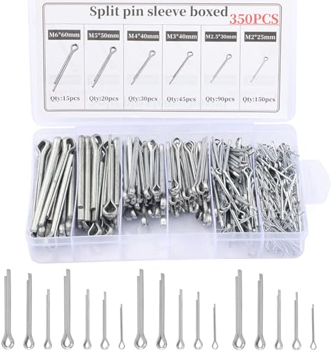 350 Piece Split Pin Assortment, Stainless Steel Cotter Pin Set, Safety Cotter Pin with Box, Body Clips, Spring Pins in 6 Different Sizes M2 M2.5 M3 M4 M5 M6