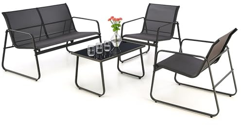 EXTRALINK Ensemble de meubles de jardin - Ensemble de meubles de balcon résistant aux intempéries avec canapé 2 places, 2 chaises et table, cadre robuste en acier et tissu résistant aux UV