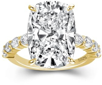 Effinny 9.0ct Crushed Ice Elongated Cushion Cut Engagement Ring for Women,925 Sterling Silver Simulated Diamond Promise Ring for Wedding,Daily,Travel,Party (14K Gold-Plated, 8)