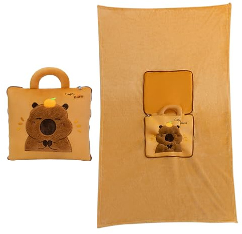 Manta de almohada | Manta de viaje 2 en 1 Capybara Avión | Alfombrilla compacta para dormir para niños y adultos, siesta, camping, coche, guardería, oficina en casa