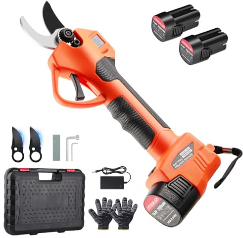 Tijeras de Podar Eléctricas, 25/35 mm,Podadora Eléctrica con 2x2000mAh Baterías, Motor Sin Escobillas, Pantalla de Batería, Tijeras de Podar Batería para Jardinería, Huertos y Viñedos