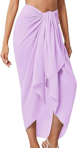 Womens Beach Sarong Chiffon Swimsuit Coverups Sheer Bikini Wraps for Swimwear Bathing Suit Cover Up Summer Holidays (Lilac)