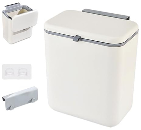 BTIUGYI Vikbar hängande soptunna 10L med lock, hängande eimer för husbil, kök, badrum, trädgård, vikbar soptunna från PP+TPE