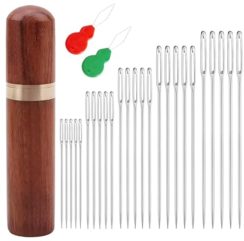 Eupneicu Agujas De Ojo Grande [27 Piezas], Acero Inoxidable Agujas Romas De Ojo, Agujas De Coser A Mano, 5 Tamaños Para Tejer Lana Cosida A Mano