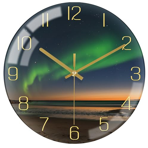 VIKMARI Aurora Black Gold Silent 12 Wall Clock Bathroom Living Room Decor