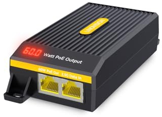 LINOVISION 2.5G BT 60W PoE++ Injector con display di potenza in tempo reale, iniettore PoE IEEE 802.3bt a porta singola per telecamere PTZ, illuminazione PoE, punti di accesso WiFi 6