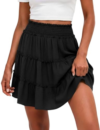 QIXING Women's Flowy Mini Skort High Waisted Ruffle RARA Skirt Black
