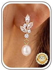 Roheafer 14K Gold Plated Pearl Earrings for Women Dangle Earring | 925 Sterling Silver Post Stud Earrings Hypoallergenic Simulated Pearl Dangle Drop Earring for Prom Wedding Bridal Gifts