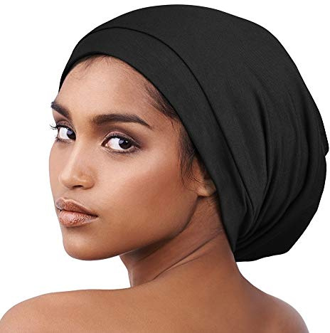 Alnorm Cozy Satin Lined Slouchy Beanie Cap with Soft Elastic Band for Women Black
