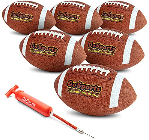 GoSports Combine Football 6 Pack - Regulation Size for High School and College - Official Composite Leather Balls