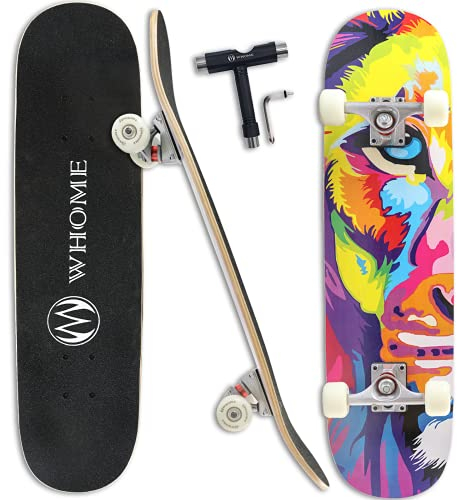 WHOME Pro Skateboards Komplett für Erwachsene/Kinder Mädchen/Jungen Anfänger/Profi - 31 x 8 Zoll Standard 8-Fach Alpine Ahorn Deck ABEC-9 inkl. T-Tool (Impression)