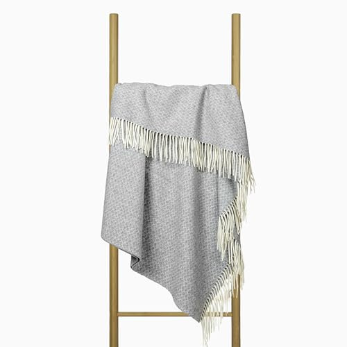 Nostra Andora Merino-Woll- und Kaschmirdecke – Weiche, atmungsaktive und leichte Elegante Überwurfdecke für Sofa und Außenbereich, temperaturregulierendes Design mit Fransen (Grau)