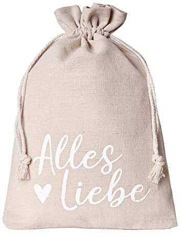3 Geschenksäckchen - Leinensäckchen mit Text, Geburtstag, Hochzeit, Weihnachten, Geschenkverpackung für viele Anlässe - 40x30 cm - (Alles Liebe)